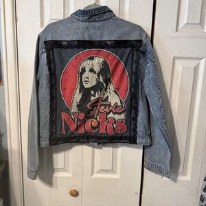 Stevie Nicks Upcycled Graphic T-Shirt & Jean Jacket - Leather & Lace Embellished